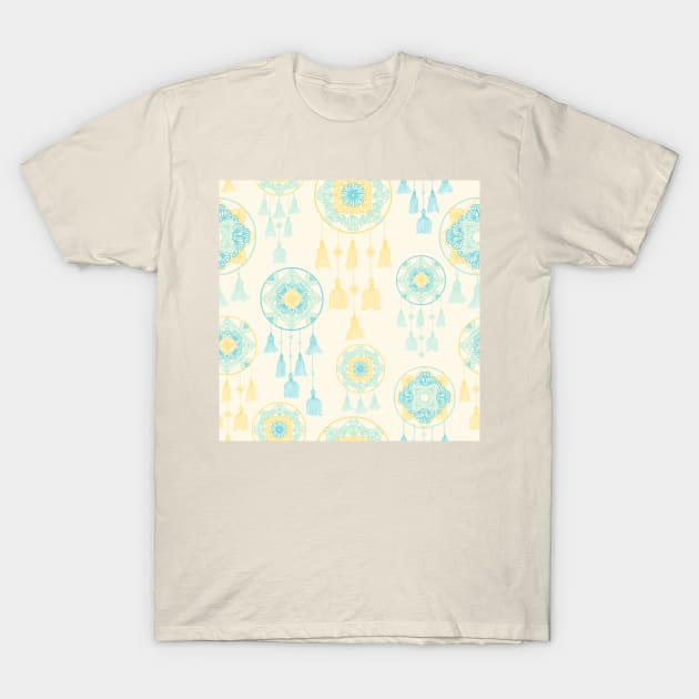 Yellow and teal dreamcatcher on cream T-Shirt by marufemia